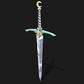 Decorative Sword with Gold Crescent Hilt Turquoise Crossguard and Engraved Silver Blade