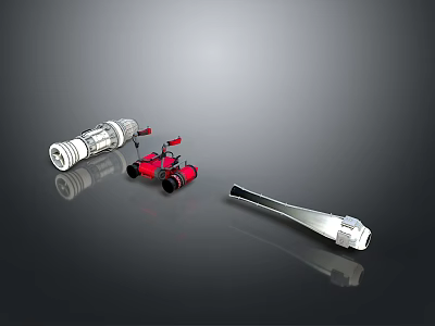 Professional Industrial Equipment Set With Cylindrical Device Red Wheeled Tool And Silver Tongs 3d model
