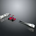 Professional Industrial Equipment Set With Cylindrical Device Red Wheeled Tool And Silver Tongs