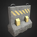 Gray Concrete Structure With Yellow Stripes And Golden Cubes On Surface 3d model