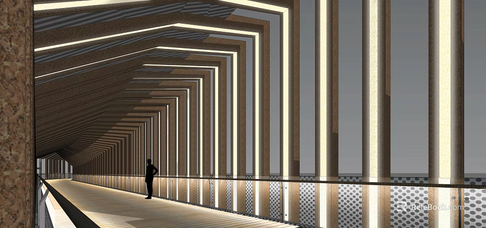 Modern Bridge With Illuminated Geometric Lighting Design And Pedestrian Walkway 3d model 