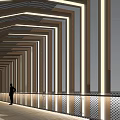 Modern Bridge With Illuminated Geometric Lighting Design And Pedestrian Walkway