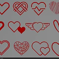 Collection of Red Heart Design Icons with Various Patterns and Styles
