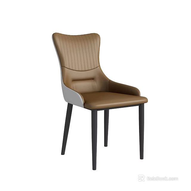 Modern Leather Upholstered Dining Chair With High Backrest And Black Wooden Legs Design 3d model 