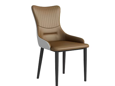 Modern Leather Upholstered Dining Chair With High Backrest And Black Wooden Legs Design 3d model