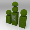 Decorative Shrub Arrangement with Round Topiaries on Square Bases and Central Plaque