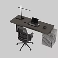 Modern Office Desk with Marble Legs Laptop Desk Lamp Black Office Chair and Accessories