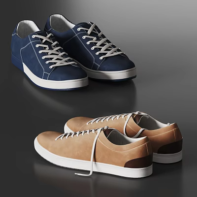 Casual Leather Shoes In Navy Blue And Tan Brown 3d model