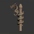 Intricate Dragon Carved Column With Coiled Dragon Design And Detailed Sculptures
