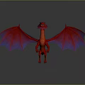Red Dragon with Purple Gradient Wings in Standing Pose on Gray Background 3D Render 3d model