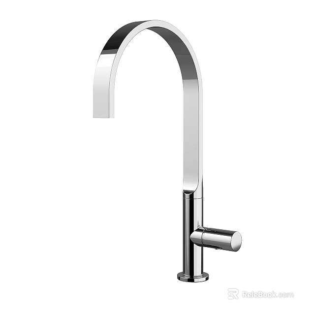 Modern Polished Chrome Kitchen Faucet with Curved Spout and Single Lever 3d model 