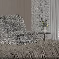 Elegant Single Sofa With Patterned Upholstery And Side Table By Window Curtains 3d model
