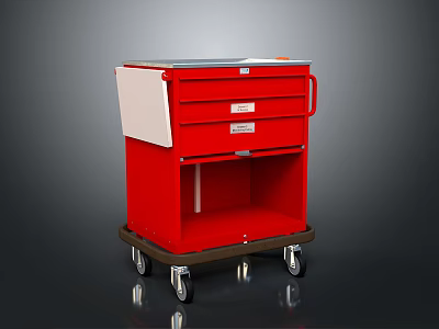 Red Cart With Multiple Drawers Mobile Casters And Flat Top Surface 3d model