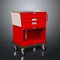 Red Cart With Multiple Drawers Mobile Casters And Flat Top Surface