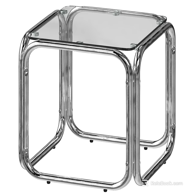 Modern Minimalist Clear Glass Top Dining Table With Polished Shiny Chrome Metal Sturdy Frame 3d model 