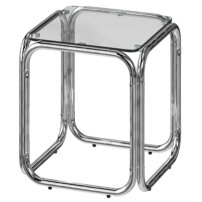 Modern Minimalist Clear Glass Top Dining Table With Polished Shiny Chrome Metal Sturdy Frame 3d model