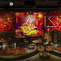 Vintage Bar Interior Design With Retro Posters Wooden Tables And Green Plants