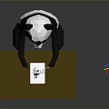Low Poly Panda Character Sitting at Wooden Table with Paper