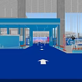 Aerial Planning of Large Blue Sports Complex With White Roof Stands and Green Lawn Area