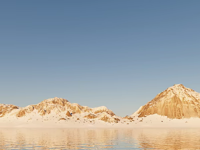 Scenic View of Snowy Mountains by Calm Lake Under Clear Blue Sky 3d model