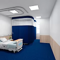 Modern Hospital Room Interior With Blue Carpet Curtains Bed And Wooden Panels