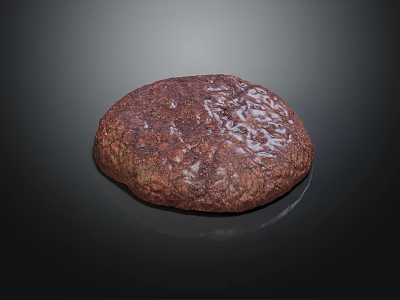 Round Dark Brown Baked Bread With Cracked Surface And White Spots 3d model