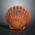 Vibrant Orange Brown Striped Scallop Shell Display On Dark Background