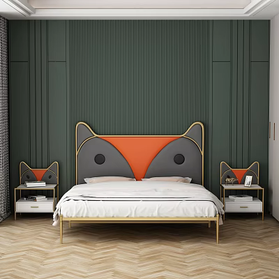 Modern Double Bed Wrought Iron Leather Bedding 3d model Modern Double Bed Wrought Iron Leather Bedding 3d model