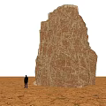 Large Weathered Stone Formation Combined With Natural Wood Elements In Arid Landscape