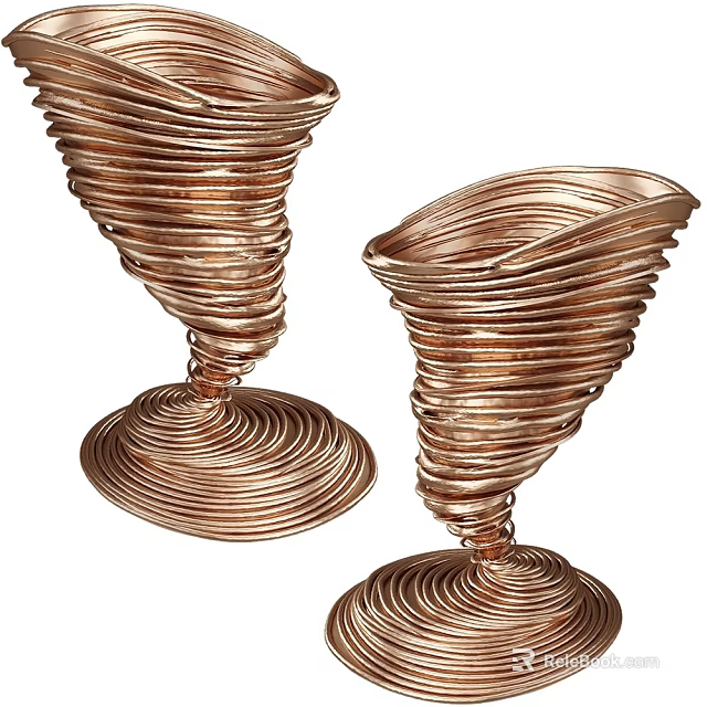 Two Piece Copper Colored Spiral Decorative Ornament Set For Home Decor Accents 3d model 