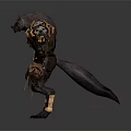 Game Fantasy Monster Character 3D Model With Dark Skin Spiked Armor And Clawed Hands Yellow Details