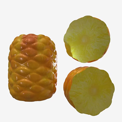 Fresh Whole Pineapple and Sliced Pieces with Juicy Yellow Flesh and Vibrant Skin 3d model