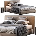Double Bed With Upholstered Headboard Plush Pillows And Cozy Gray Blanket In Modern Design