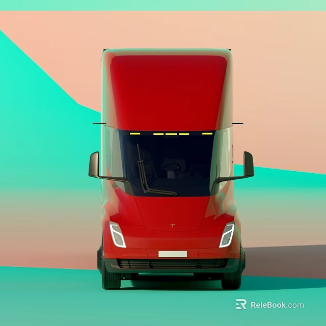 Sleek Red Electric Truck Front View With Headlights And Windshield Design 3d model 
