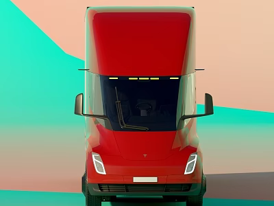 Sleek Red Electric Truck Front View With Headlights And Windshield Design 3d model