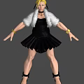 Female Warrior Character With White Fluffy Hair Black Leather Dress Yellow Bracelets And Muscular Legs