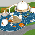 Fun Kids Playground With White Orange Spherical Structures And Blue Running Track 3d model