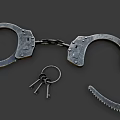 Vintage Metallic Handcuffs With Keys Isolated On Gray Background Closeup View