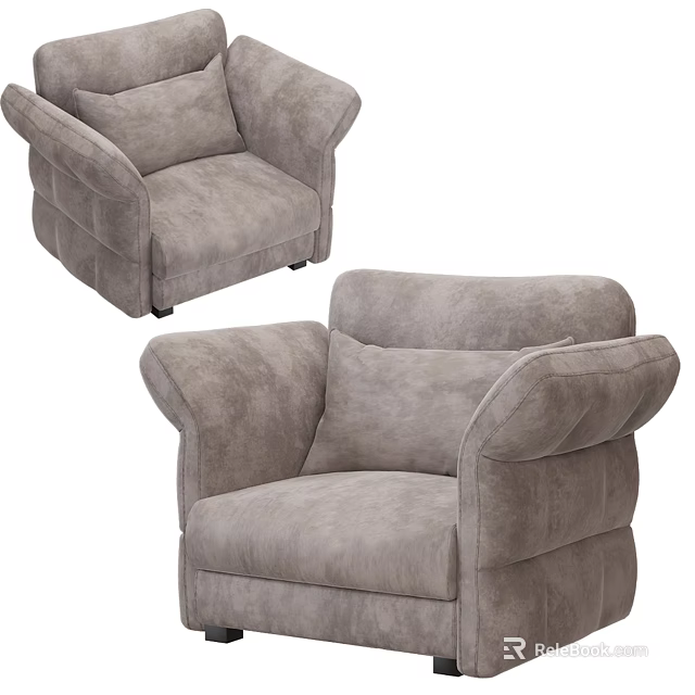 Modern Gray Single Sofa with Comfortable Backrest and Soft Fabric Armrests 3d model