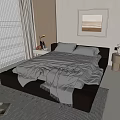 Modern Double Bed with Light Colored Bedding Bedside Tables and White Curtains 3d model