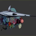 Realistic Shark Model Display With Colorful Coral Reef And Miniature Figure