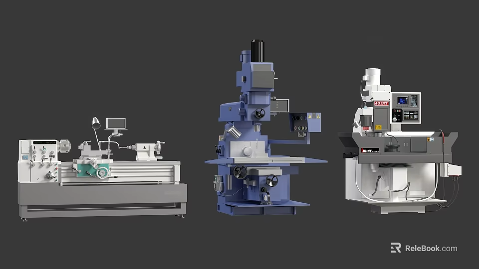 Industrial Workshop Equipment Featuring Lathe Milling Machine And Precision Grinding Tools 3d model 