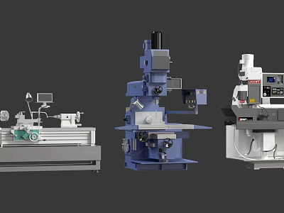 Industrial Workshop Equipment Featuring Lathe Milling Machine And Precision Grinding Tools 3d model