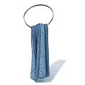 Soft Blue Towel With Green Stripes Hanging On Metal Towel Ring For Bathroom