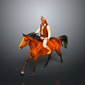 Traditional Native American Riding Figurine on Brown Horse with Feathered Headdress and Vest