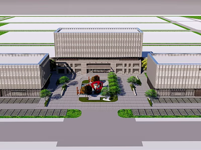 Modern Office Building Complex With Central Courtyard And Landscaped Garden Design 3d model