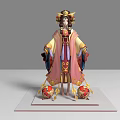 Elegant Traditional Game Movie Character With Intricate Headdress Colorful Robe And Red Spherical Ornaments