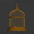 Orange Birdcage With Round Top Handle Wire Structure And Circular Base Decorative Design 3d model