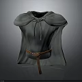 Stylish Gray Striped Cloak With Tied Neckline And Brown Leather Belt Buckle