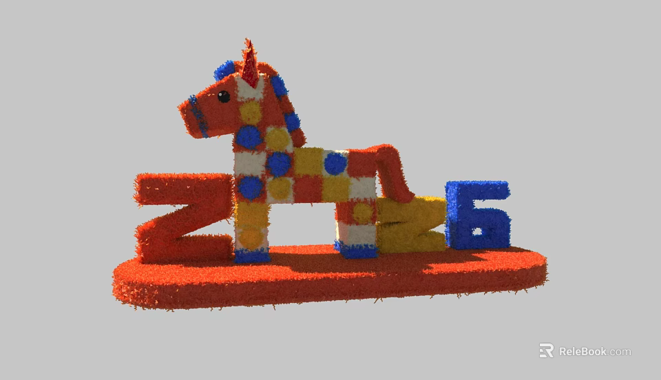 Vibrant Rocking Horse Photo Spot With Colorful Squares And Number 2025 3d model 